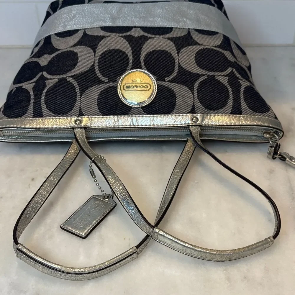 Coach Y2K Vintage Denim Jacquard Signature Stripe Tote